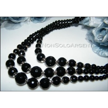 NonSoloArgenti|Choker necklace with calibrated faceted natural onyx beads, 3 strands