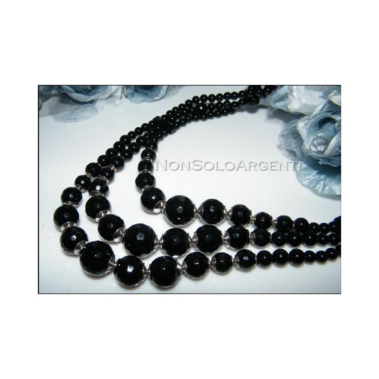 NonSoloArgenti|Choker necklace with calibrated faceted natural onyx beads, 3 strands