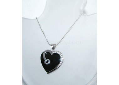 NonSoloArgenti|Ciondolo argento 925 cuore di Onice con Zirconi e collana beads.