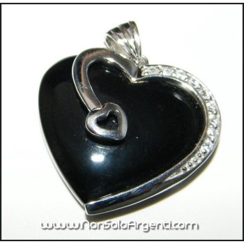 NonSoloArgenti|Ciondolo argento 925 cuore di Onice con Zirconi e collana beads.