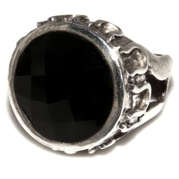 NonSoloArgenti|Grande Anello Argento 925 da uomo : Fascia massiccia lavorata anticata con onice tonda  misura 17