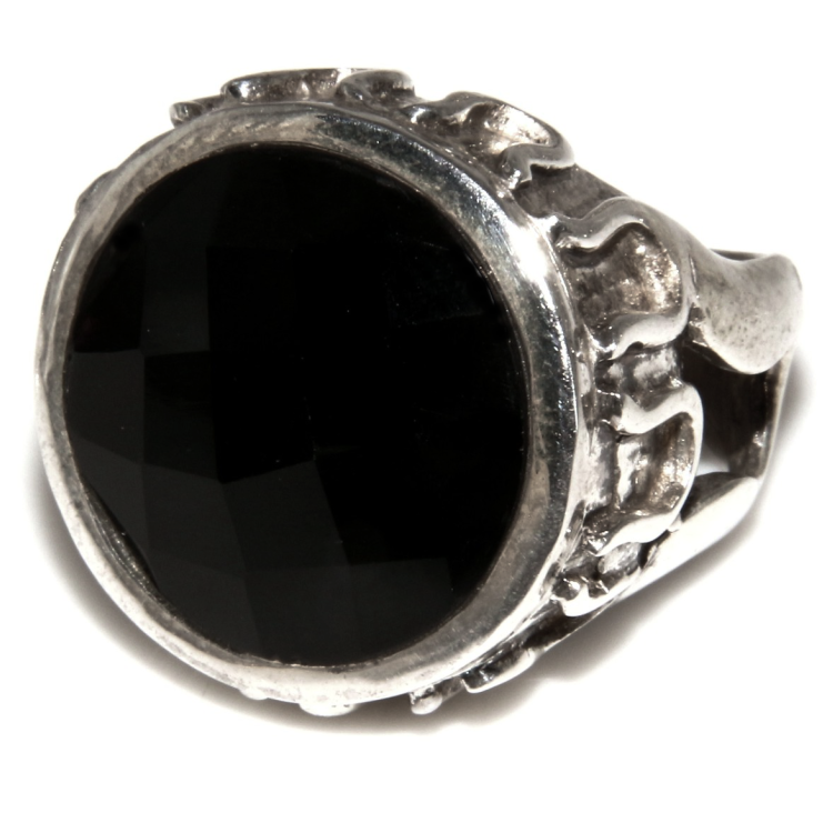 NonSoloArgenti|Grande Anello Argento 925 da uomo : Fascia massiccia lavorata anticata con onice tonda  misura 17