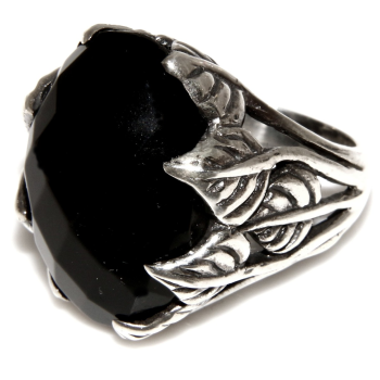 NonSoloArgenti|Massiccio Anello Argento 925 Uomo (mignolo) o  Donna : fascia lavorata a foglie con ONICE nera mis 17