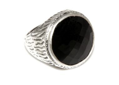 NonSoloArgenti|Grande Anello Argento 925 da uomo : Fascia massiccia lavorata anticata con onice tonda  misura 22