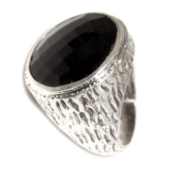 NonSoloArgenti|Large 925 silver ring for men: Solid, antique-finish band with round onyx, size 22