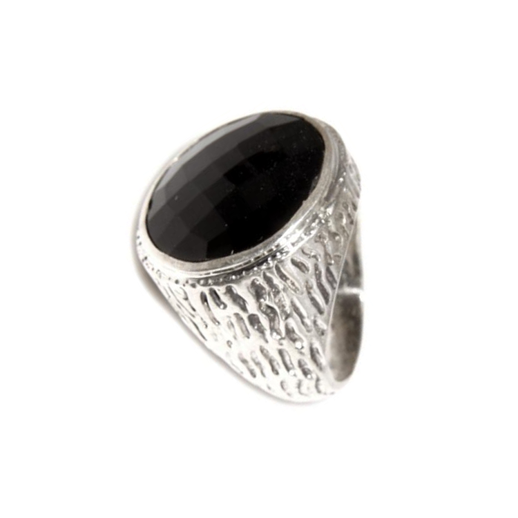NonSoloArgenti|Grande Anello Argento 925 da uomo : Fascia massiccia lavorata anticata con onice tonda  misura 22