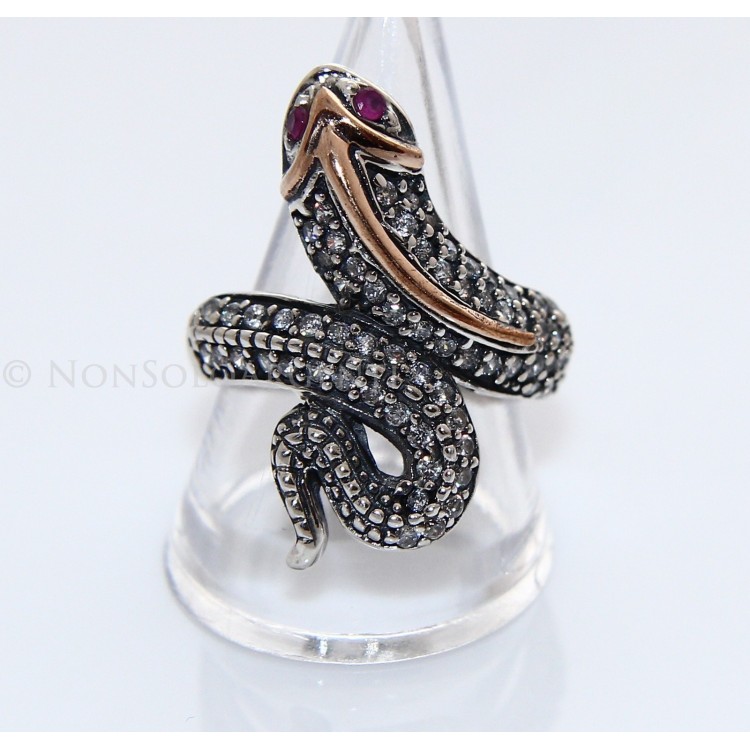 NonSoloArgenti|925 silver: Two-tone ring with snake and white zirconia - Ruby root, size 21