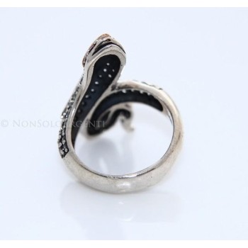 NonSoloArgenti|Argento 925 : Anello 2 toni con serpente e zirconi  bianchi - Radice di rubino misura 21