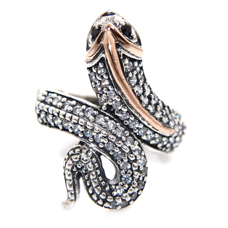NonSoloArgenti|Argento 925 : Anello 2 toni con serpente e zirconi  bianchi - onice natural varie misure