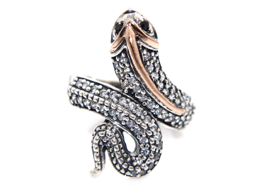 NonSoloArgenti|Argento 925 : Anello 2 toni con serpente e zirconi  bianchi - onice natural varie misure