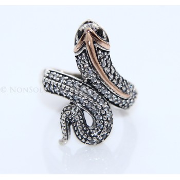 NonSoloArgenti|925 silver: Two-tone ring with snake and white zirconia - natural onyx size 18 19 20