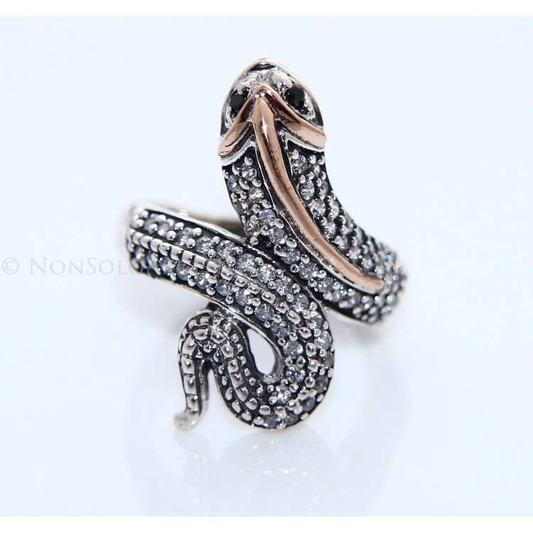 NonSoloArgenti|Argento 925 : Anello 2 toni con serpente e zirconi  bianchi - onice natural varie misure