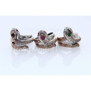 NSA|Argento 925 : Anello 2 colori  con serpente e zirconi  bianchi - Onice Naturale Misura 18