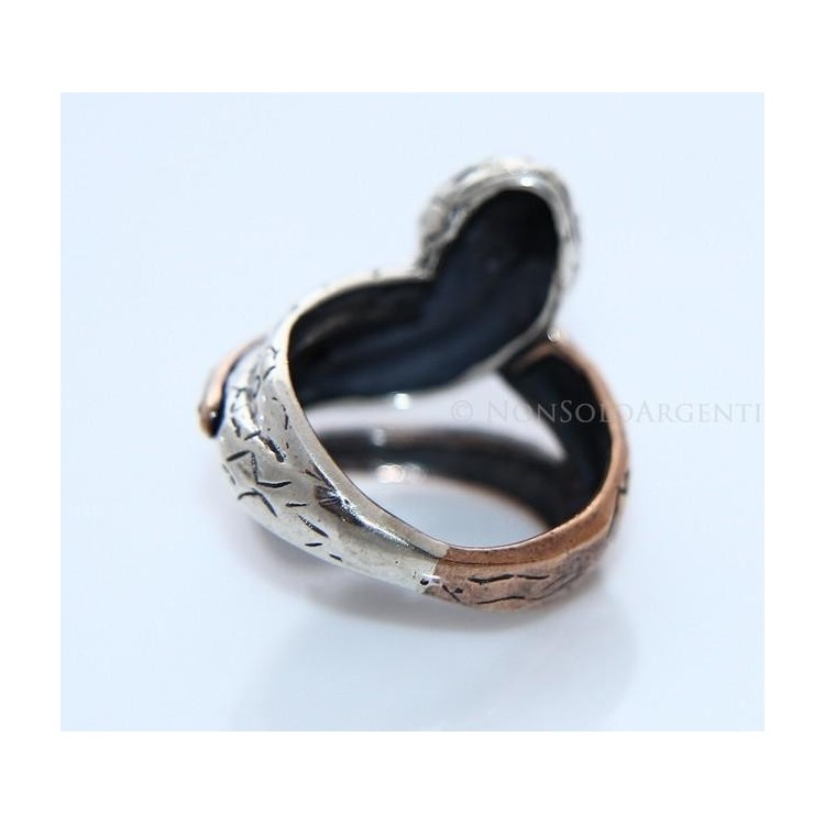 NonSoloArgenti|925 silver: Two-tone ring with snake and white zirconia - Emerald root, size 19