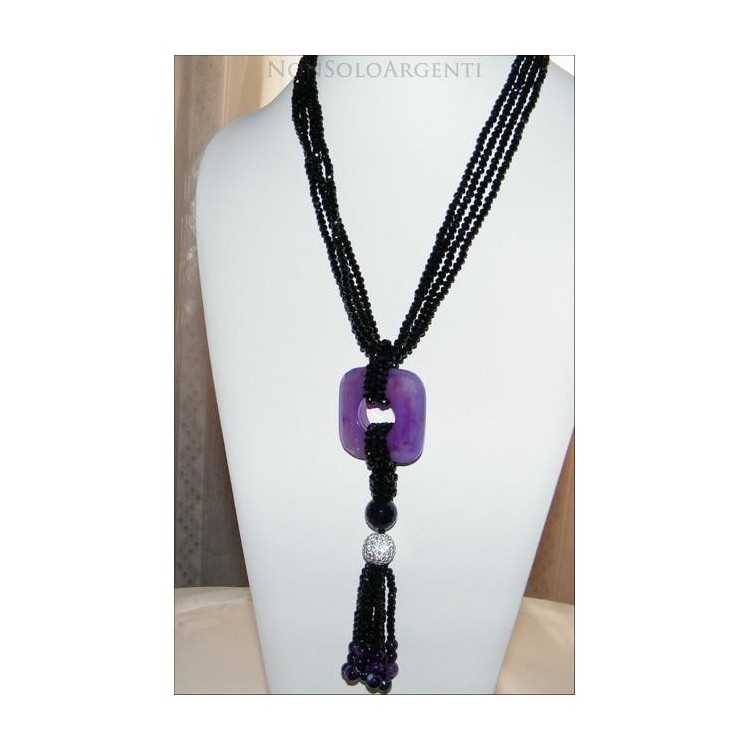 NonSoloArgenti|Collana da donna a sciarpina realizzata a mano con mezzi cirstalli e sfera di zirconi