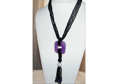 NonSoloArgenti|Collana da donna a sciarpina realizzata a mano con mezzi cirstalli e sfera di zirconi