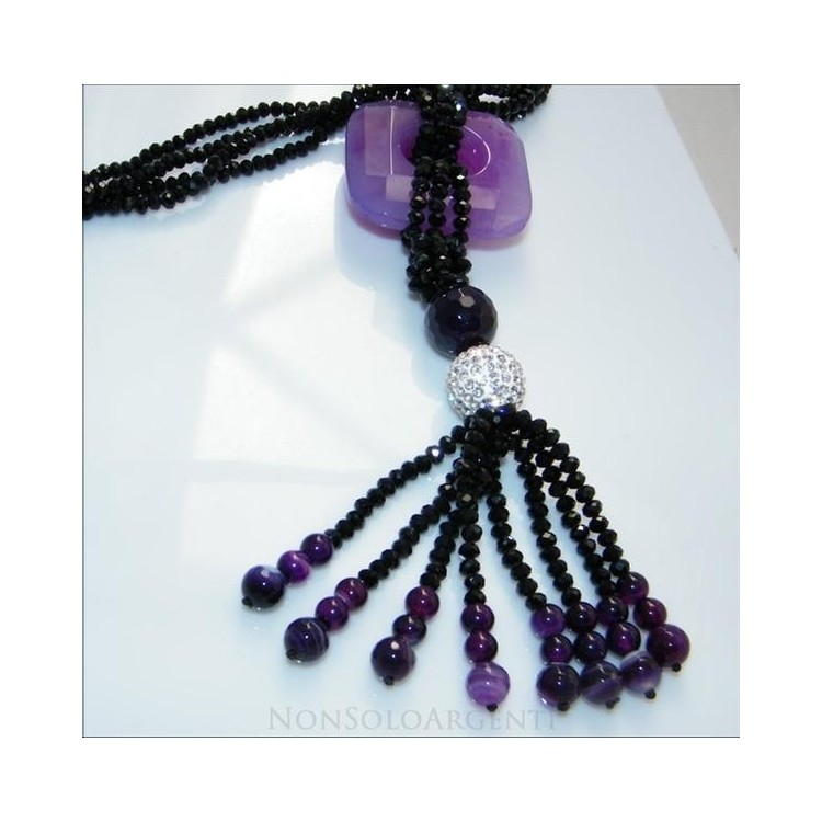NonSoloArgenti|Women's scarf necklace, handmade with half-crystals and a cubic zirconia sphere