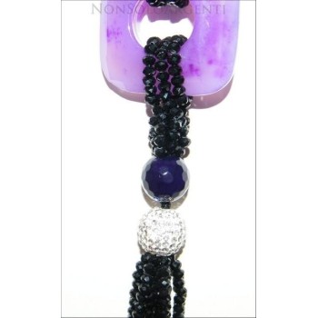 NonSoloArgenti|Women's scarf necklace, handmade with half-crystals and a cubic zirconia sphere