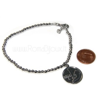 NSA|Bead bracelet man or woman in 925 sterling silver pendant with a 1,954 lira coin