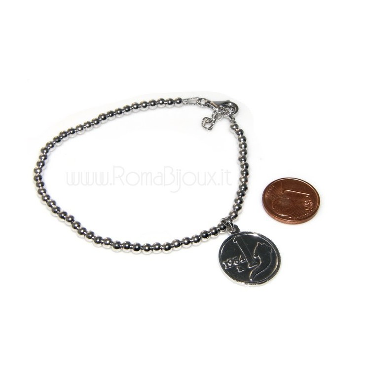 NSA|Bead bracelet man or woman in 925 sterling silver pendant with a 1,954 lira coin