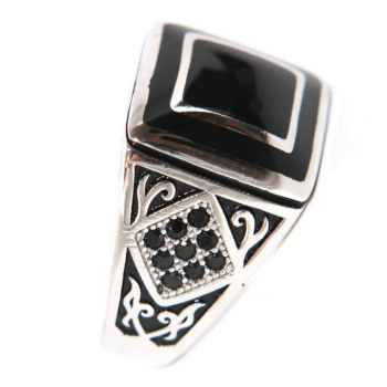 NALBORI 925 silver chevalier ring square black zircon shield