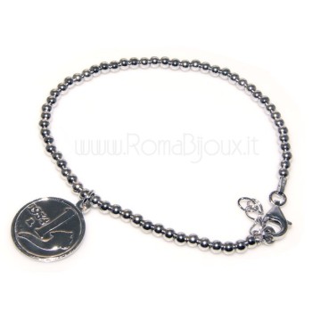 NSA|Bead bracelet man or woman in 925 sterling silver pendant with a 1,954 lira coin