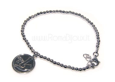 NSA|Bead bracelet man or woman in 925 sterling silver pendant with a 1,954 lira coin