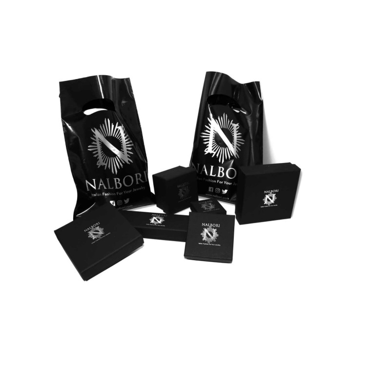NALBORI® premium packaging: black rigid box with silver print, perfect for presenting your jewel in style.